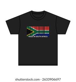 Black t-shirt Made In South Africa with flag barcode