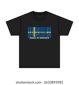 Black t-shirt Made In Sweden with flag barcode
