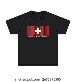 Black t-shirt Made In Switzerland with flag barcode