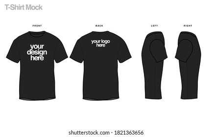 Black T-Shirt Mock Design. Vector Round t-shirt mockup template.