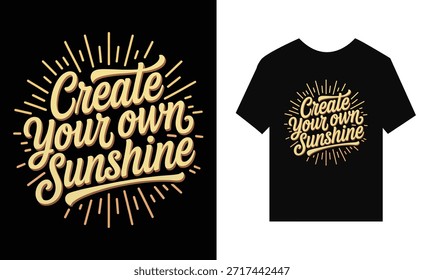black tshirt mockup with create your own sunshine typographic design on chest and same design on black square