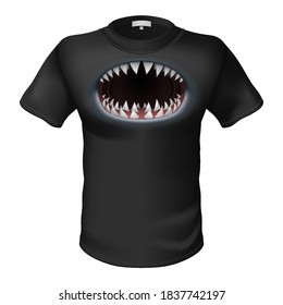 Black T-shirt and a Picture of the Shark Jaw. Illustration on White Background