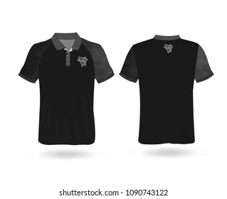 Black T-shirt Polo with polygonal stripe on Sleeve Template for design on white background. Vector illustration eps 10.