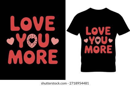 Black t-shirt and poster with bold red love message and heart graphics.