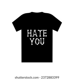 Schwarzes T-Shirt mit Druck Hate you. Gothische Ästhetik im Stil von y2k, 90er, 00er und 2000er. Emo Goth Tattoo Aufkleber schwarz-weiß rosa Farben. Vektorgrafik