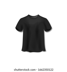 Black t-shirt realistic casual blank vector chothing uniform isolated illustration.