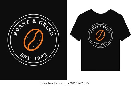 Black TShirt With Roast And Grind Coffee Logo Design