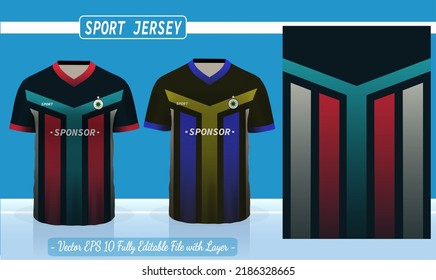 Black T-shirt sport template design for soccer jersey, football kit and basketball jersey. Sport uniform in front and back view. Sport shirt mock up for sport club. Vector Illustration.