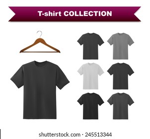 Black t-shirt template with hanger, vector eps10 illustration.