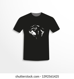 Black t-shirt with a tiger head. Vector illustration.