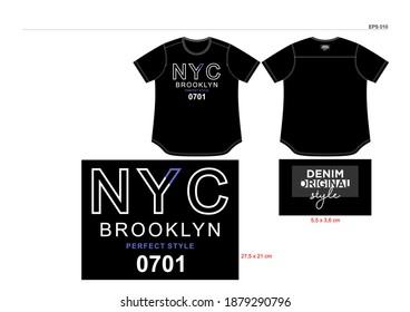 schwarzes T-Shirt, Vektordesign, NYC Typografie, die darauf schreibt, Bekleidung, Mode.