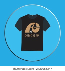 Black T-Shirt Vector Illustration with "AG Group" Logo Design on Blue Background