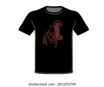 ilustración vectorial de camiseta negra con diseño abstracto marrón.