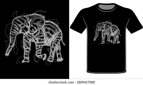 black t-shirt vector illustration with gray abstract motif. Like and elephant