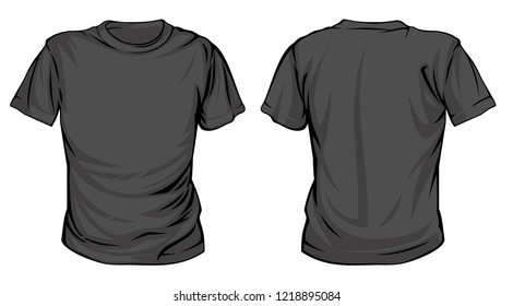 Black t-shirt vector mockup. Front and back view template.