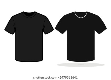 black T-shirt vector template (front) mockup isolated on white background.