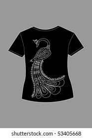 black t-shirt with white bird print