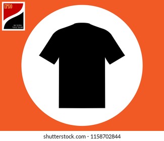 black T-shirt in a white circle in an orange square