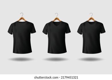 black t-shirt with wooden hanger mockup