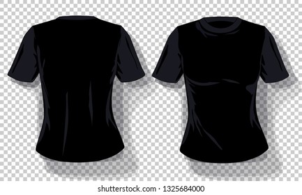 Black T-shirts template Set isolated, hand drawn tee shirts transparent background. Blank vector mockup advertising template. Concept graphic printing element.