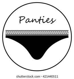 Black T-string panties with frill for flat web icon. Vector illustration isolated on white background