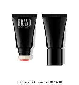 Black Tube. Cosmetic Product Mockup Isolated On White Background. Cheek Blush Mockup. Tube For Cosmetic Products Like Cream, Lotion, Paint, Sauce, Face Foundation, Tint.