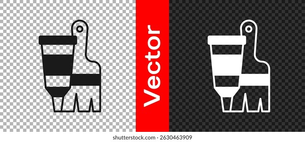 Black Tube with paint palette and brush icon isolated on transparent background.  Vector