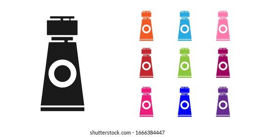 Black Tube with paint palette icon isolated on white background. Set icons colorful. Vector Illustration