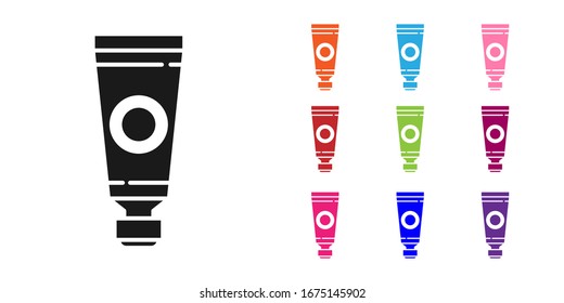 Black Tube with paint palette icon isolated on white background. Set icons colorful. Vector Illustration