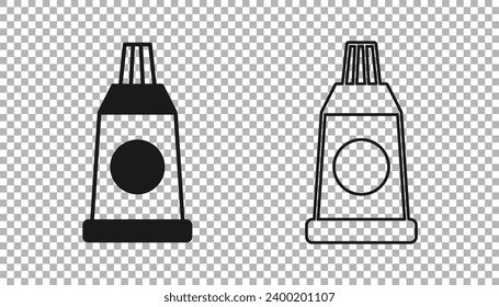Black Tube with paint palette icon isolated on transparent background.  Vector