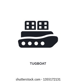 black tugboat isolated vector icon. simple element illustration from transportation concept vector icons. tugboat editable logo symbol design on white background. can be use for web and mobile