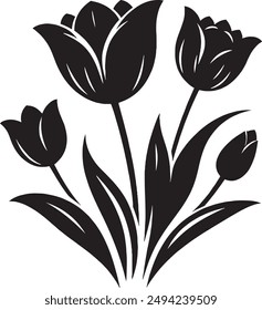 Black Tulip Silhouette Vector Illustration