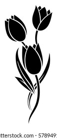Black tulips isolated on white background. Vector illustration.