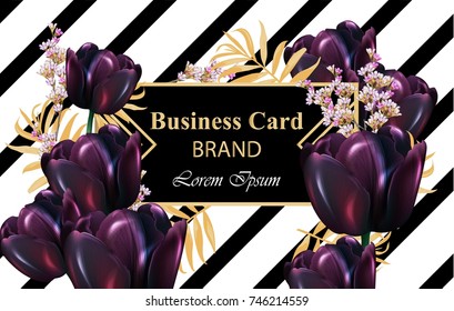 Black tulips Luxury card Vector. Beautiful illustration for invitation, wedding, brand book, business card or poster. Place for texts