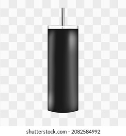 Black tumbler isolated for sublimation mockup template. 3d vector object isolated. Takeaway coffee cup with straw 