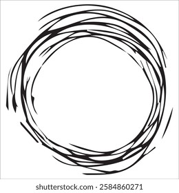 Black tunnel in the form of a doodle, abstract black circular lines spirograph tunnel or floral spiral logo on white background, confused thoughts, chaos and mess line circle, psychotherapy concept