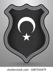 Black Turkish Flag with White Crescent and Star. Vector Badge and Icon. Vertical Orientation Version