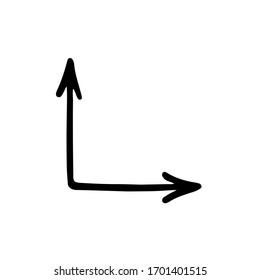 Black turning right arrow vector icon. Hand-drawn vector illustration. Double end arrow