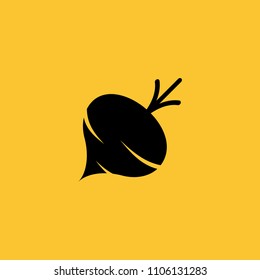 Black Turnip or Beet Icon on Yellow Background