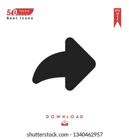 black turn-right-arrow icon vector isolated on white background. Graphic design, material design, 2019 year best selling icons, mobile application, UI / UX design, EPS 10 format vector