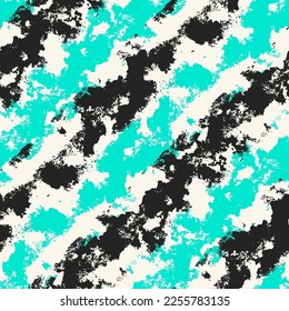 Black and Turquoise Splatter Textured Diagonal Striped Pattern