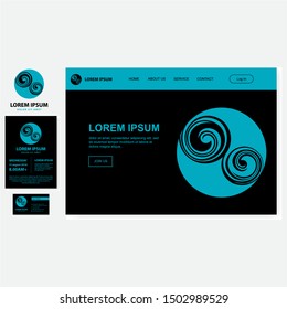 black and turquoise vector business set templates with spiral shape illustration