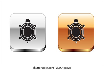 Black Turtle icon isolated on white background. Silver-gold square button. Vector