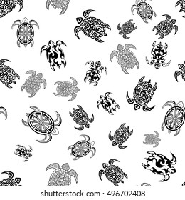 Black turtles on the white background. Seamless pattern. Can be used for wallpaper, fabric, wrapping paper