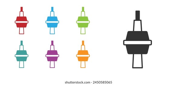 Black TV CN Tower in Toronto icon isolated on white background. Famous world landmarks icon concept. Tourism and vacation theme. Set icons colorful. Vector