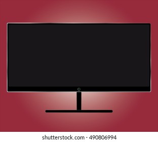 Black TV flat screen lcdvector illustration on a red background