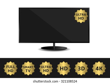 Black TV And Golden Label Set. HD 3D 4K Full HD Smart TV Ultra HD