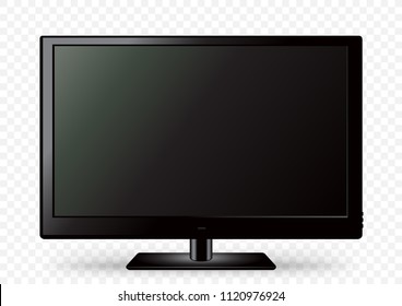 Black TV Icon Template With Shadow On White Transparent Background. Television LED Display Screen. Flat Media Technology Eletronic Equipment. LCD Computer Monitor