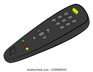 A black TV remote control with buttons used in everyday life vector color drawing or illustration 