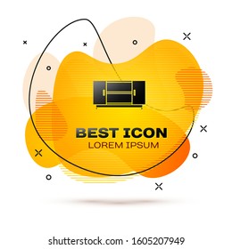 Black TV table stand icon isolated on white background. Abstract banner with liquid shapes. Vector Illustration